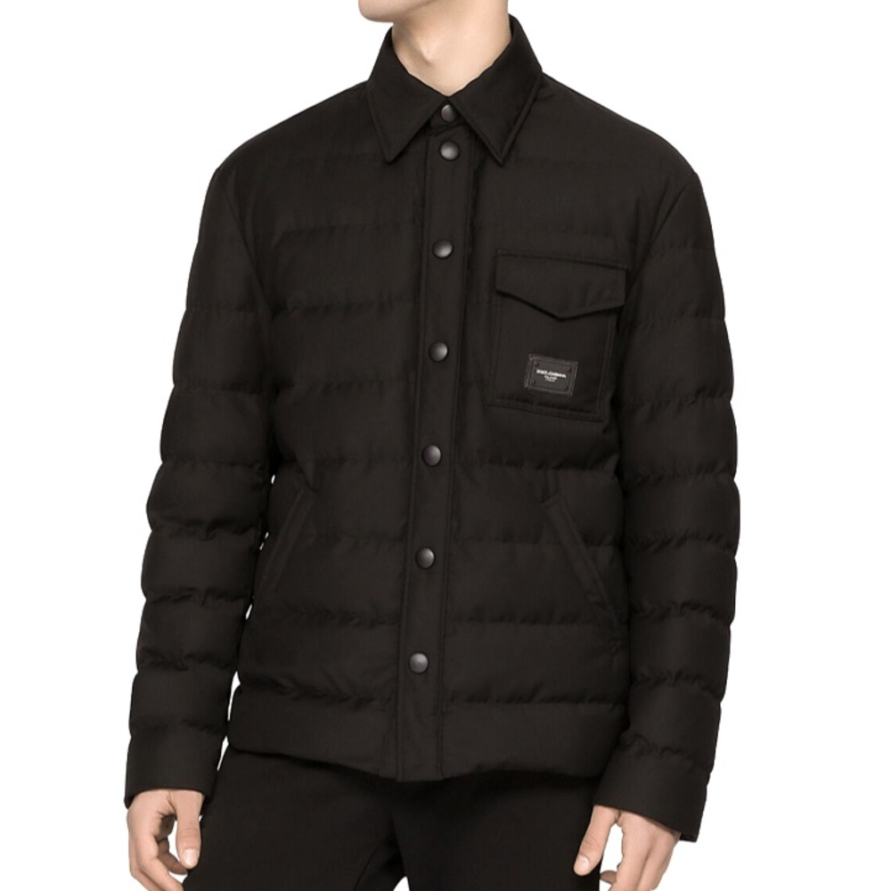 Dolce & Gabbana Black Quilted nylon light puff jacket with branded plate - Large